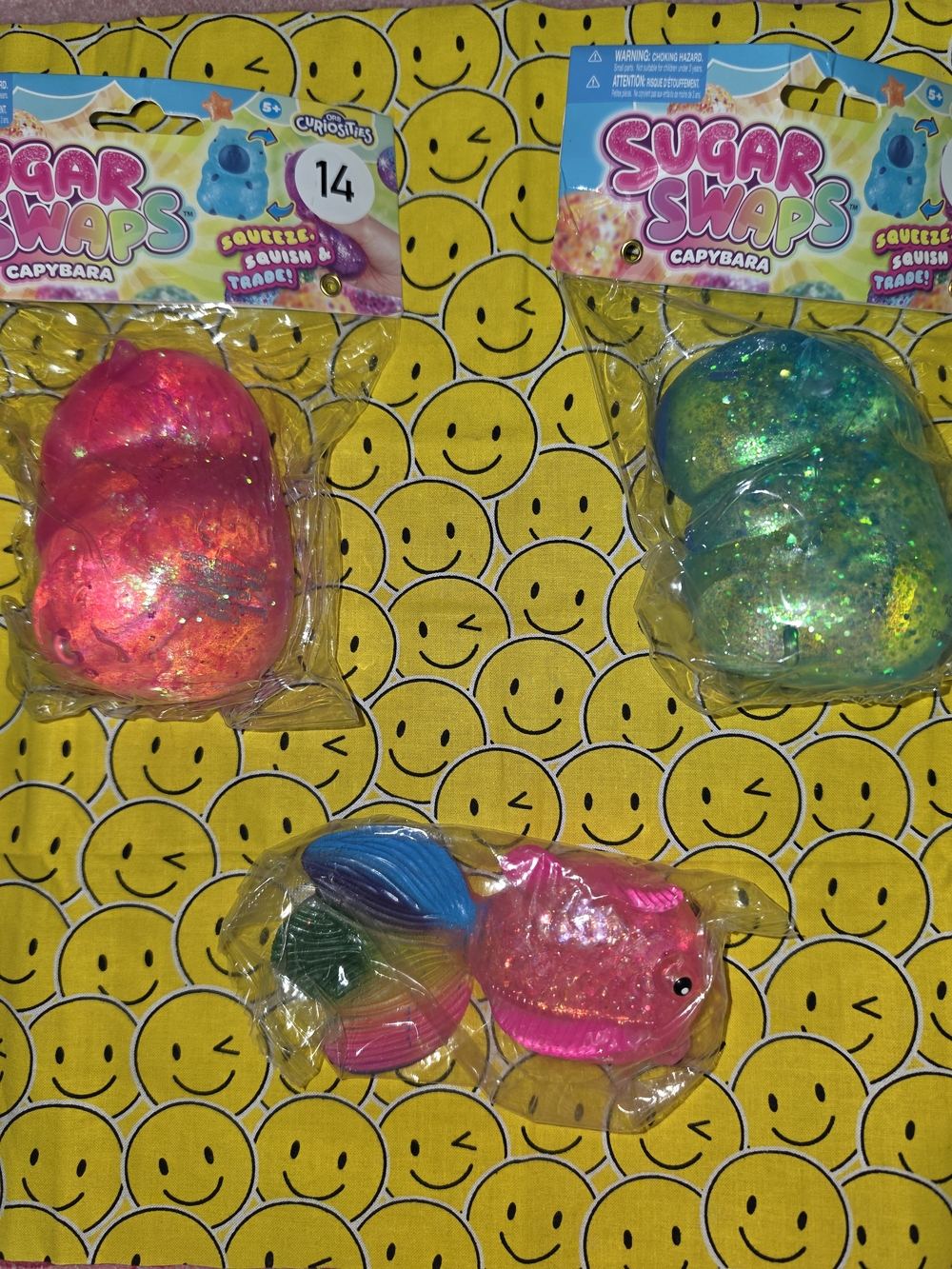 Glitter Capybara & Fish Squishy Toy Set - Pink & Green